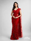 Red Silk Net Saree with Delicate Embroidery