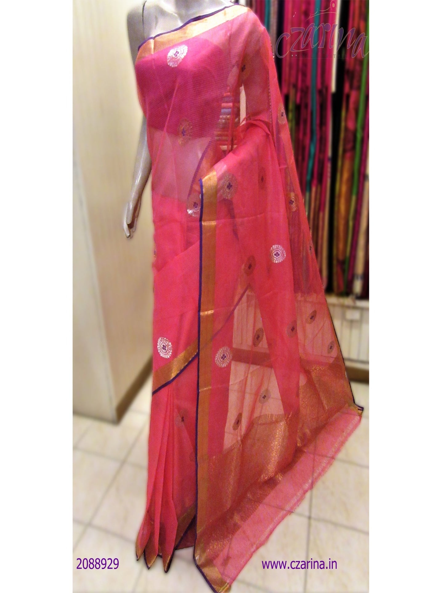 PINK VIOLET BORDER PURE ZARI KOTA SAREE