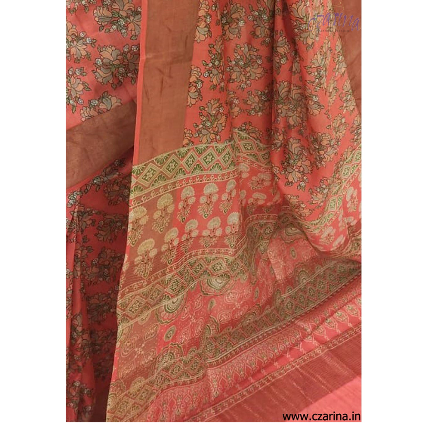IMPERIAL RED PRINTED TUSSAR SILK SARI