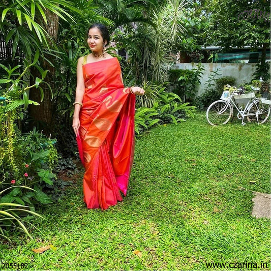 ORANGE GOLDEN KANCHIPURAM SILK SAREE
