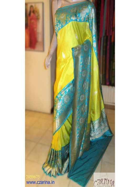 YELLOW BLUE BANARASI SILK SAREE