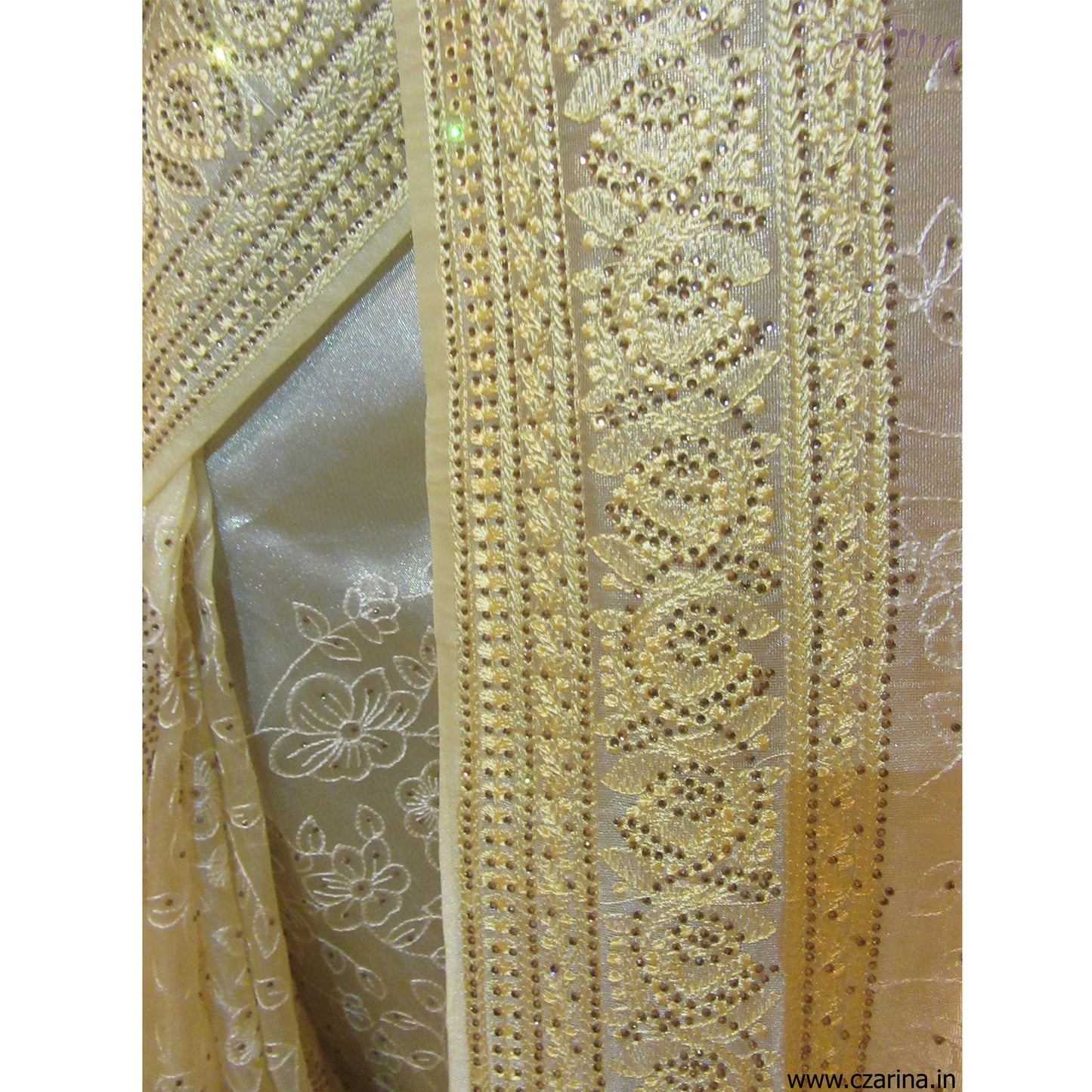 PALE YELLOW EMBROIDERED ORGANZA SAREE