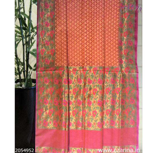 PEACH GREEN MAGENTA BANARASI SILK SAREE