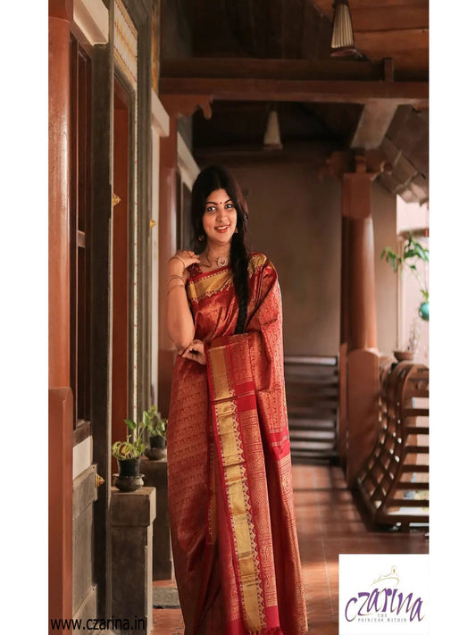RED GOLDEN PURE KANCHIPURAM SILK SARI