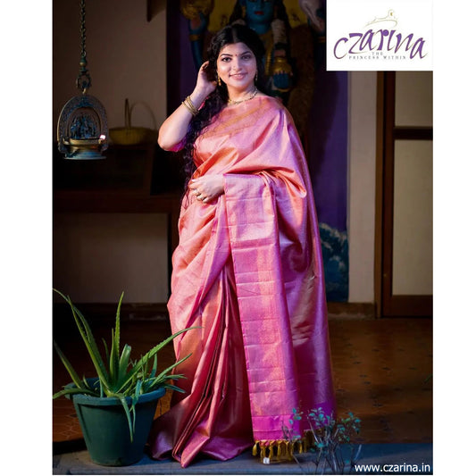 PASTEL PINK GOLDEN KANCHIPURAM PURE SILK SARI