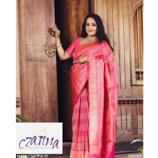 PUNCH PINK GOLDEN KANCHIPURAM PURE SILK SARI