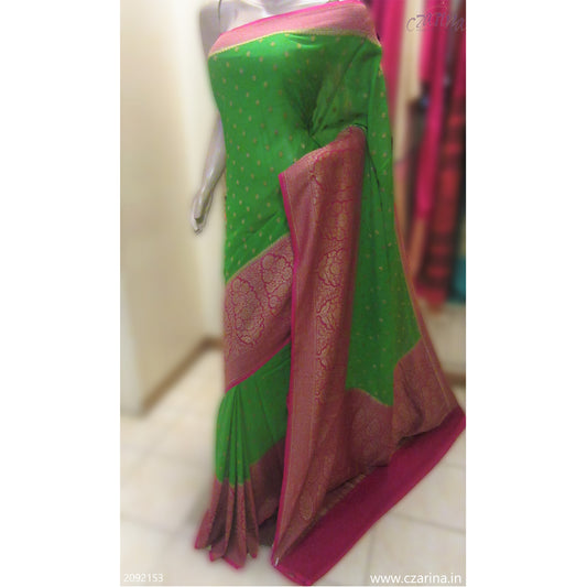 GREEN MAGENTA KHADDI GEORGETTE SAREE